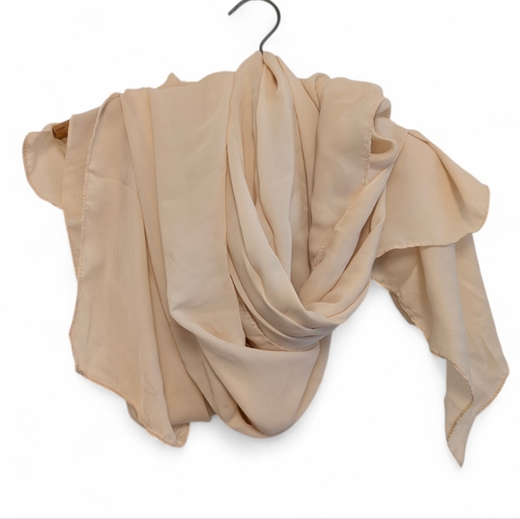 VINTAGE XL Cream Chiffon Shawl Scarf Pareo Wrap Flowing Oversized - Picture 4 of 13